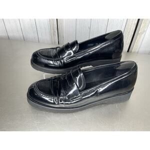 La Canadienne Halle Black Patent Leather Waterproof Penny Loafer Platform 9.5